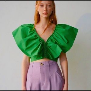 ZARA GREEN FRILL TOP SIZE SMALL
